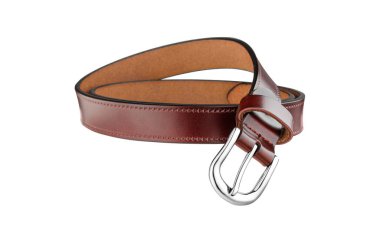 Bordo bir deri kemerin yatay yakın çekimi doku, dikişler ve metal toka gösteriyor. Arkaplan, model ve dizayn şablonları için ideal.