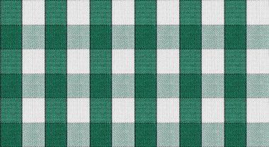 Klasik ekose desenli yeşil ve beyaz kareli kumaşı kapatın. Tekstil tasarımı, moda ve ev dekorasyonu projeleri için ideal.