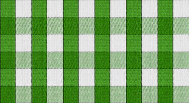 Klasik ekose desenli yeşil ve beyaz kareli kumaşı kapatın. Tekstil tasarımı, moda ve ev dekorasyonu projeleri için ideal.