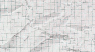 Izgara desenli beyaz kareli defter kağıdı. Buruşuk yaprak dokusu okul matematiği, eğitim tasarımları ve geometrik arka planlar için mükemmeldir..