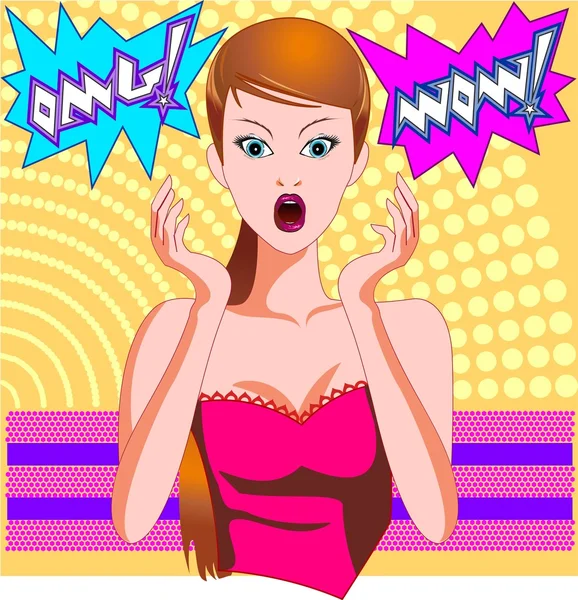 Pop Art seksi kadın Omg Wow işareti