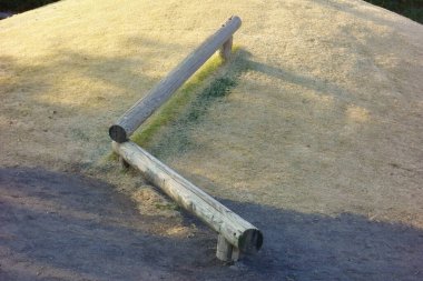 A stylish wooden bench installed in Harayama Park