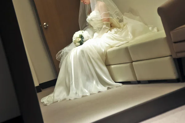 Свадебный Образ Невеста Изящное Блестящее Элегантное Замечательное Свадебное Платье — стоковое фото