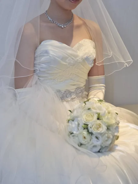 Menyasszonyi Kép Menyasszony Kecses Ragyogó Nagyon Elegáns Csodálatos Esküvői Ruha — Stock Fotó