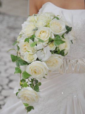 Gelin resmi buketi, zarif ve görkemli, çok zarif ve harika çiçek düzenlemesi