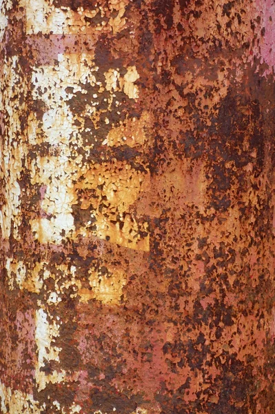 Cylindrical Pole Pattern Rusted Corroded Reddish Brown Surface Peeled — Stock Photo, Image