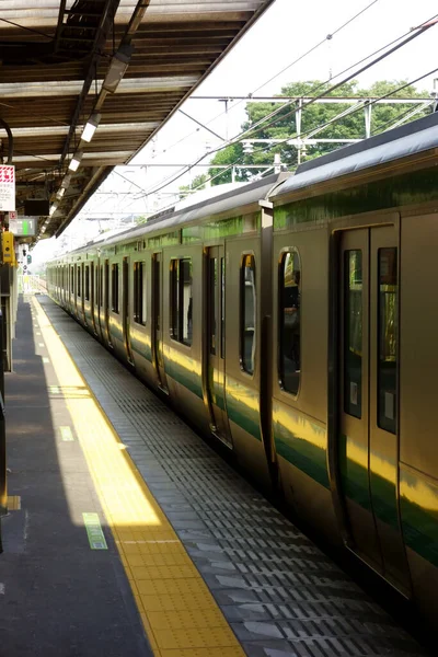 Pendolarismo Verso Treni Scolastici Installati Sulla Piattaforma Della Stazione Ferroviaria — Foto Stock