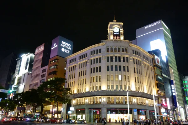 Giappone Tokyo Ginza Chome Sakka Gai Più Lussuoso Vista Notturna — Foto Stock