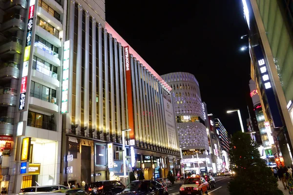 Japón Tokio Ginza Chome Sakka Gai Más Lujoso Vista Nocturna —  Fotos de Stock