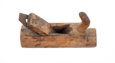 Beyaz arka plan üzerinde izole eski ahşap uçak