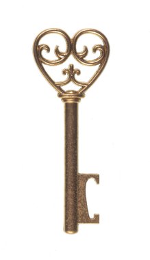 Beyaz arkaplanda izole edilmiş klasik altın mobilya anahtarı