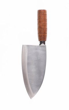 Beyaz arka planda izole edilmiş çelik saplı mutfak bıçağı.