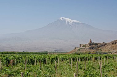 Ermenistan 'ın muazzam manzaraları - Ararat Dağı ve Khor Virap Manastırı manzarası.
