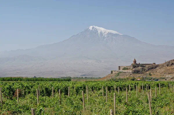 Ermenistan 'ın muazzam manzaraları - Ararat Dağı ve Khor Virap Manastırı manzarası.