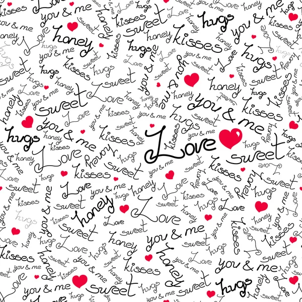 Vector seamless pattern with many words of love. — Stock Vector