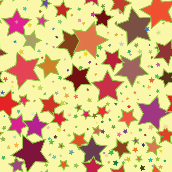 Estrellas multicolores sobre fondo amarillo. Sin costuras . — Vector de stock