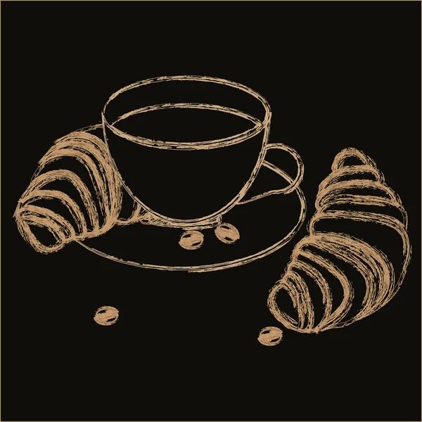 kahve, fincan, kruvasan, içecek