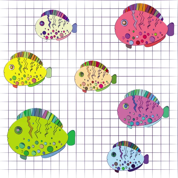 Öğrenci yarıyıl not defteri içinde balık. Kroki