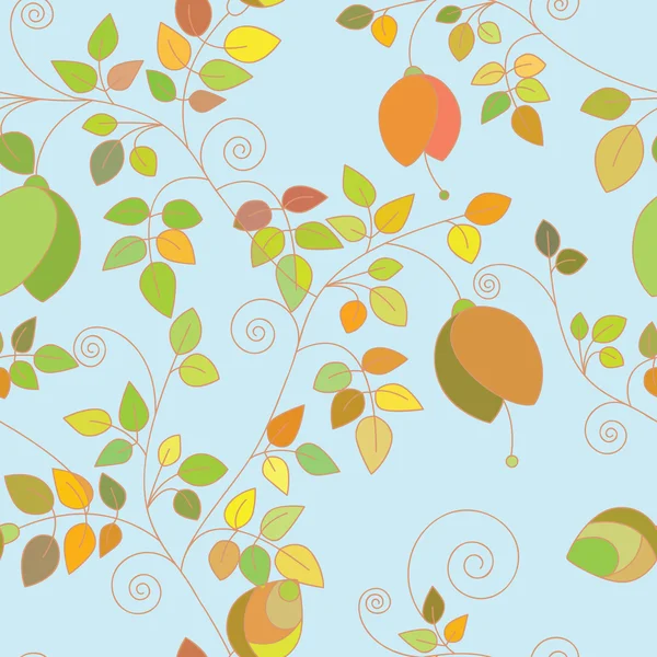 Векторный бесшовный шаблон. Осенние растения на синем фоне . — стоковый вектор
