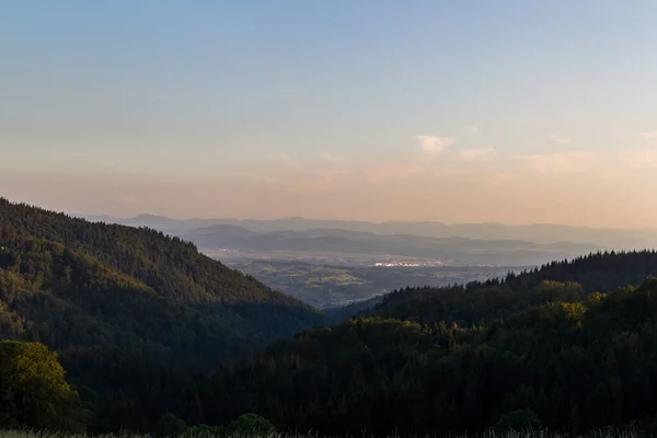 Panorama Pôr Sol Das Montanhas Floresta Negra Perto Gersbach Sobre — Fotografia de Stock