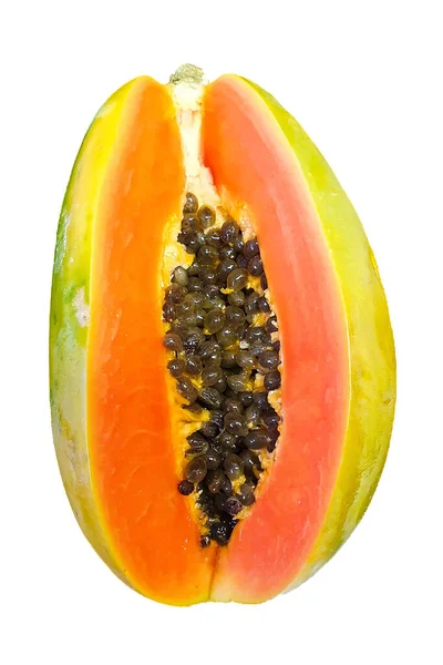 Vágott Papaya Gyümölcs Magvak Izolált Fehér Alapon — Stock Fotó