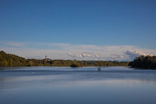 Uitzicht Lech Dam Bij Kaufering Richting Alpen — Stockfoto