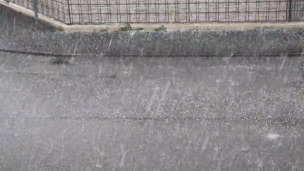 舗装道路に大雨が降り — ストック動画
