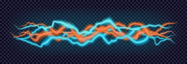 Vector glowing blue and orange lightning. Electric energy or equalizer design elements. — Vetor de Stock