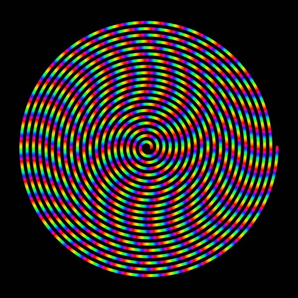 Espiral de colores arco iris. Línea de remolino a rayas. Espiral hipnótica vectorial. — Vector de stock