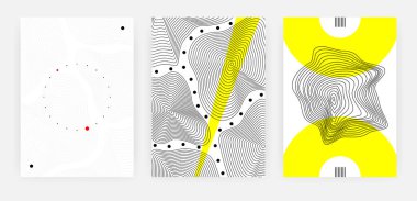 Modern geometrik poster tasarımı seti. Afişler, el ilanları ve kapaklar için satır ve noktalar içeren vektör arkaplanı.