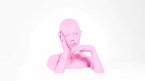 Znudzony różowy żeński manekin z ręką pod głową. Koncepcja nudy. Obraz renderowany 3D. — Zdjęcie stockowe
