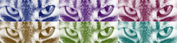 Halftone vector cat eyes collage. Design for banners and printing. — Image vectorielle