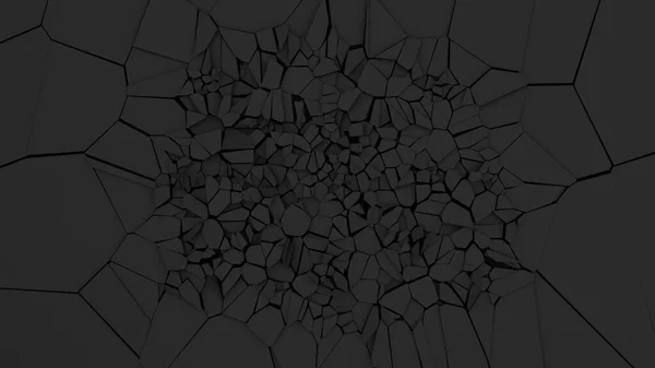 Parede preta quebrada com fragmentos grandes e pequenos e rachaduras. Abstrato 3D renderizado fundo. — Fotografia de Stock