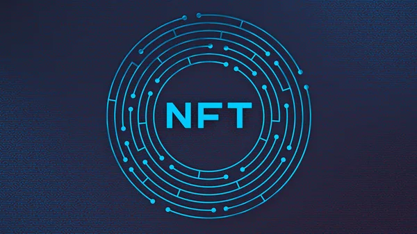 NFT Kryptokunst Hintergrund. Moderne Technologien, nicht fungibles Token-Konzept. Digitale Kunstwerke und Blockchain. 3D-Renderbild. — Stockfoto
