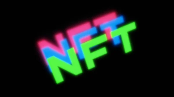 NFT crypto művészeti háttér. Modern technológiák, nem helyettesíthető token koncepció. Digitális alkotás és blokklánc. 3d renderelő kép. — Stock Fotó