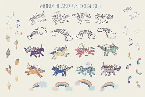 Wonderland unicorn set Vectorbeelden