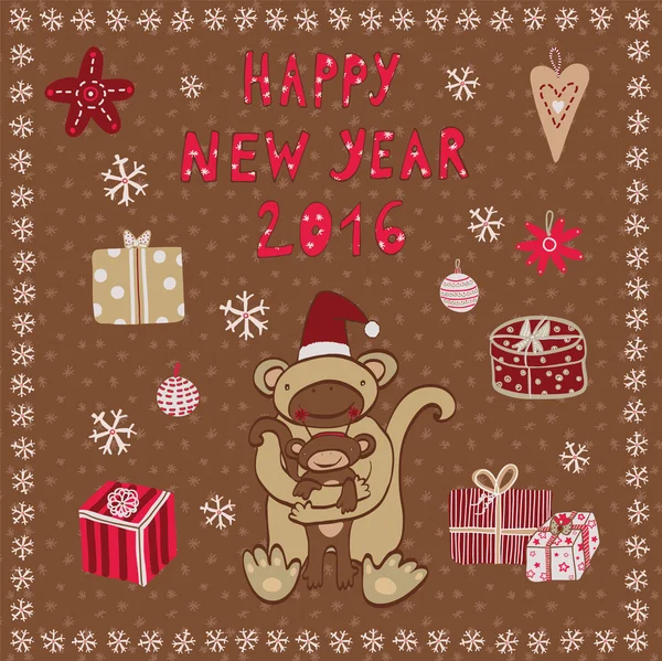 新的一年猴子卡 — 图库矢量图片