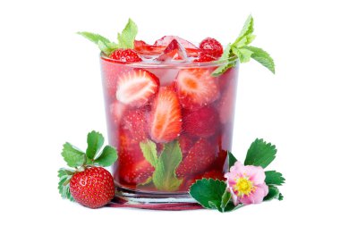 Refreshing glass of strawberry with mint and ice.