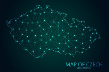 Çek Cumhuriyeti Haritası - Karanlık Gradyan Arkaplan 'da parlayan nokta ve çizgilerle, 3D çokgen ağ bağlantıları. Vektör illüstrasyonu E10.
