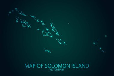 Solomon Adası 'nın haritası - Karanlık Gradyan Arkaplanı' nda parlayan nokta ve çizgilerle, 3D çokgen ağ bağlantıları. Vektör illüstrasyonu E10.