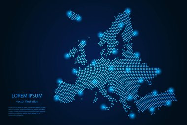 Abstract image Europe map from point blue and glowing stars on a dark background. vector illustration. Vector eps 10. clipart