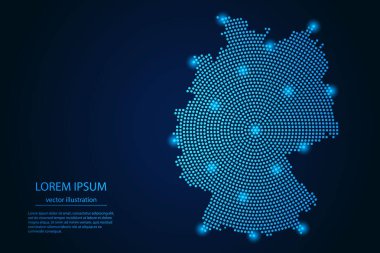 Abstract image Germany map from point blue and glowing stars on a dark background. vector illustration.