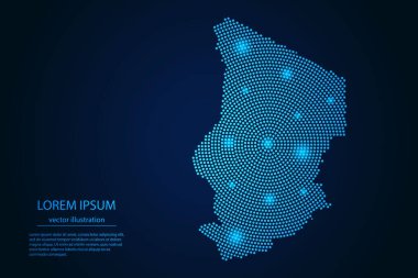 Çad haritası, koyu arkaplandaki mavi ve parlayan yıldızların soyut görüntüsü. vektör illüstrasyonu.