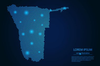 Namibya haritası koyu arkaplandaki mavi ve parlayan yıldızların soyut görüntüsü. vektör illüstrasyonu.