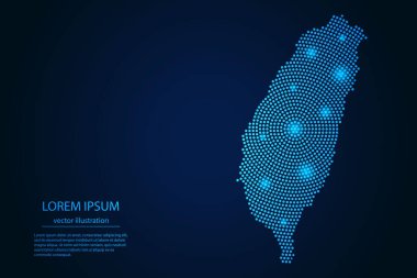 Siyah arkaplan üzerinde mavi ve parlayan yıldızlardan gelen soyut Tayvan haritası. vektör illüstrasyonu.