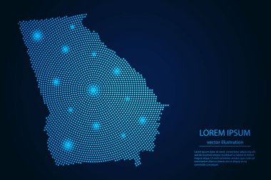 Gürcistan haritası koyu arkaplandaki mavi ve parlayan yıldızların soyut görüntüsü. vektör illüstrasyonu.