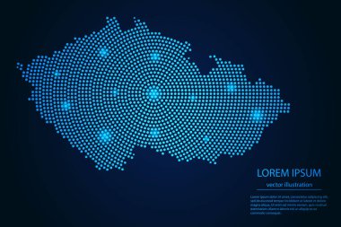 Koyu arkaplandaki mavi ve parlayan yıldızlardan gelen soyut Çek haritası. vektör illüstrasyonu.