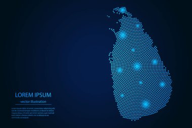 Koyu arkaplandaki mavi ve parlayan yıldızların soyut Sri Lanka haritası. vektör illüstrasyonu.