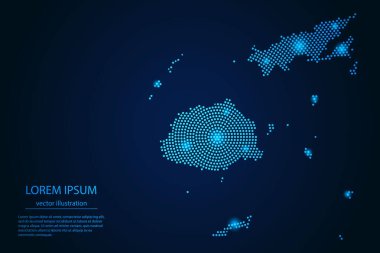 Koyu arkaplandaki mavi ve parlayan yıldızların soyut Fiji haritası. vektör illüstrasyonu.