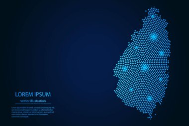 Koyu arkaplandaki mavi ve parlayan yıldızlardan alınmış soyut bir Saint Lucia haritası. vektör illüstrasyonu.